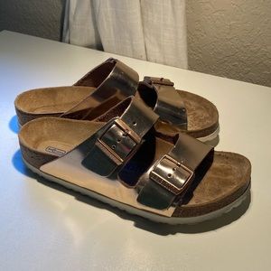 Rose gold Arizona Birkenstocks